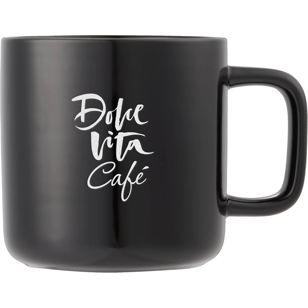 Boulder Ceramic Mug with Square Handle, 12 oz - Black - Front