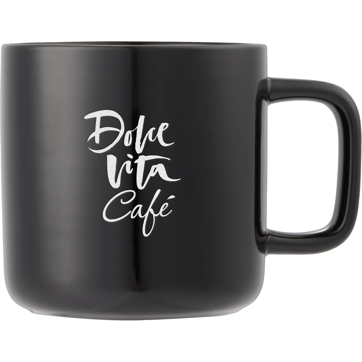 Boulder Ceramic Mug with Square Handle, 12 oz - Black - Front