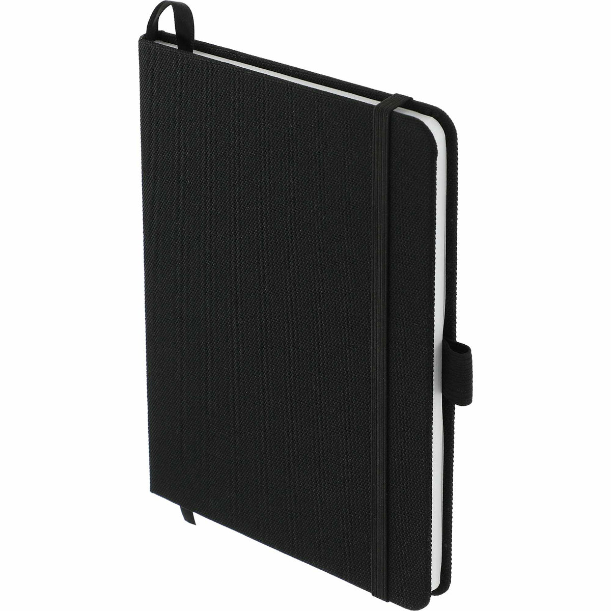 Bound Notebook with Recycled 600D Cover, 5 x 7 Inches - Black - Left Angle