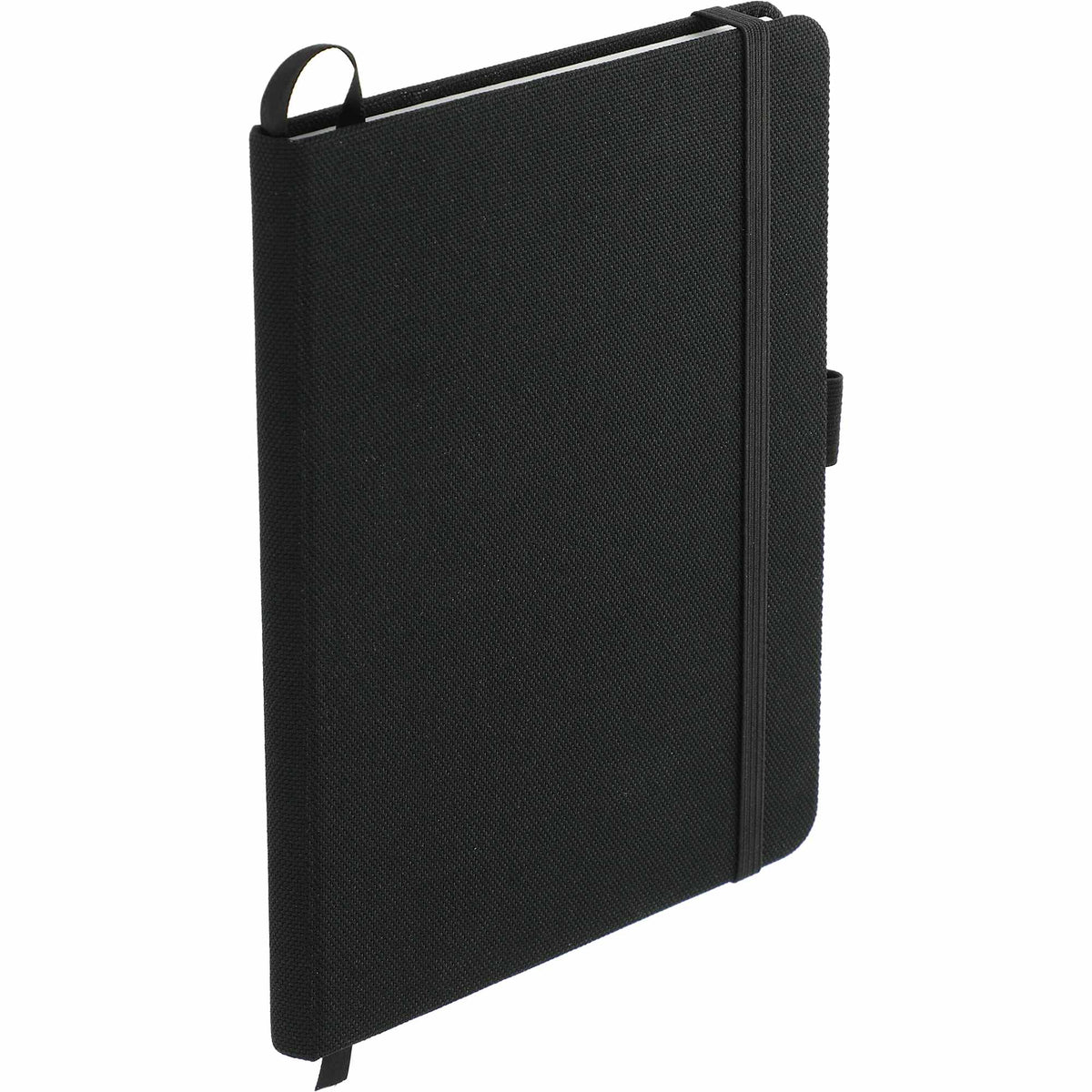 Bound Notebook with Recycled 600D Cover, 5 x 7 Inches - Black - Right Angle