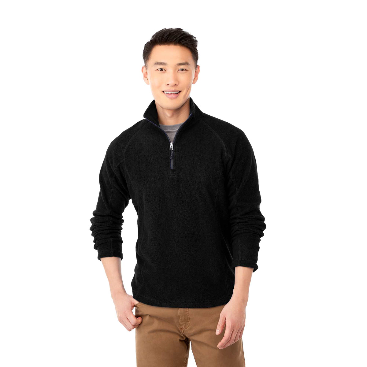 Bowlen Anti-Pill Microfleece Quarter Zip for Men Embroidery - Black - Front