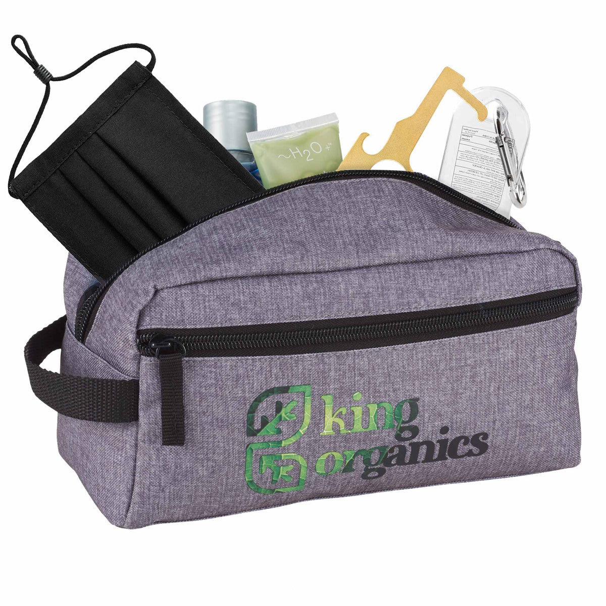 Boxy Zip Travel Pouch in Graphite Transfer - Graphite - King Organgics Logo