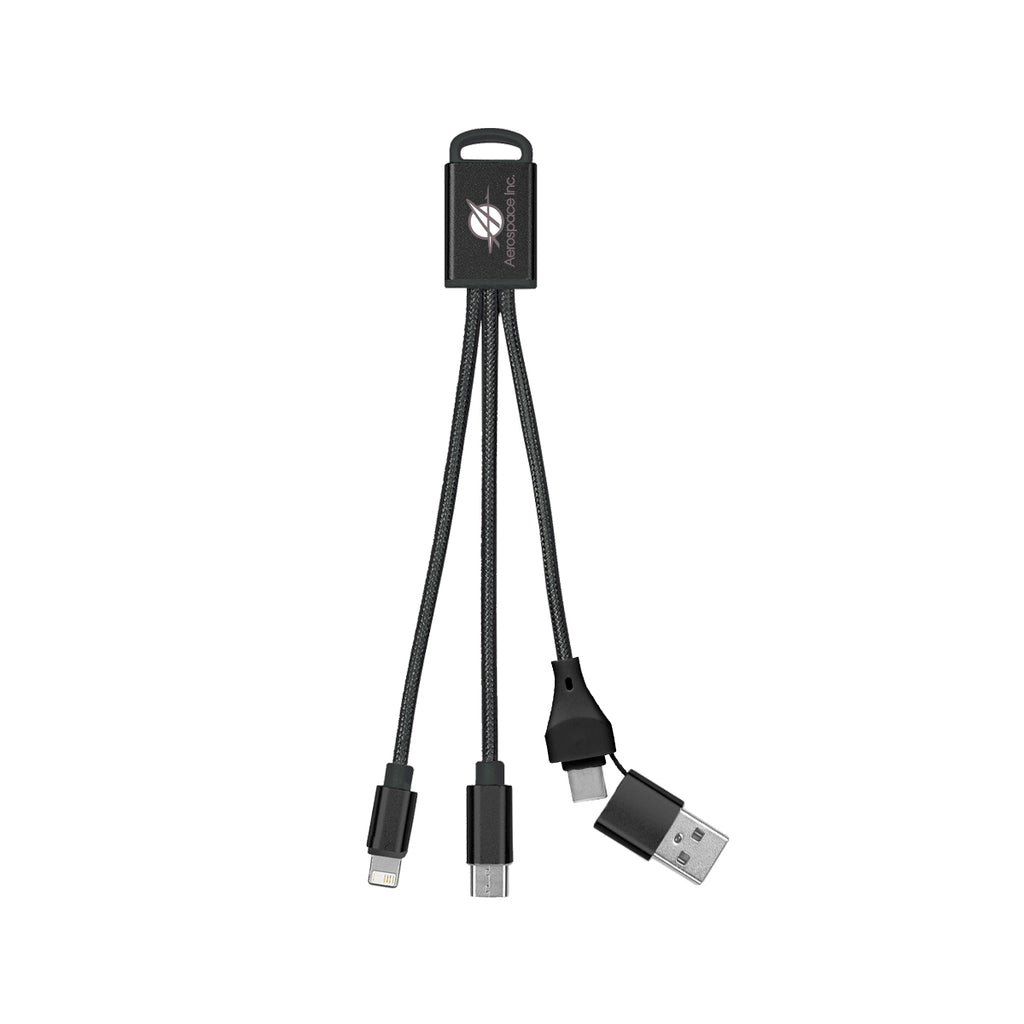 Braided Charging Buddy, Three Connectors - Black - Full Color