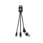 Braided Charging Buddy, Three Connectors - Black - Full Color