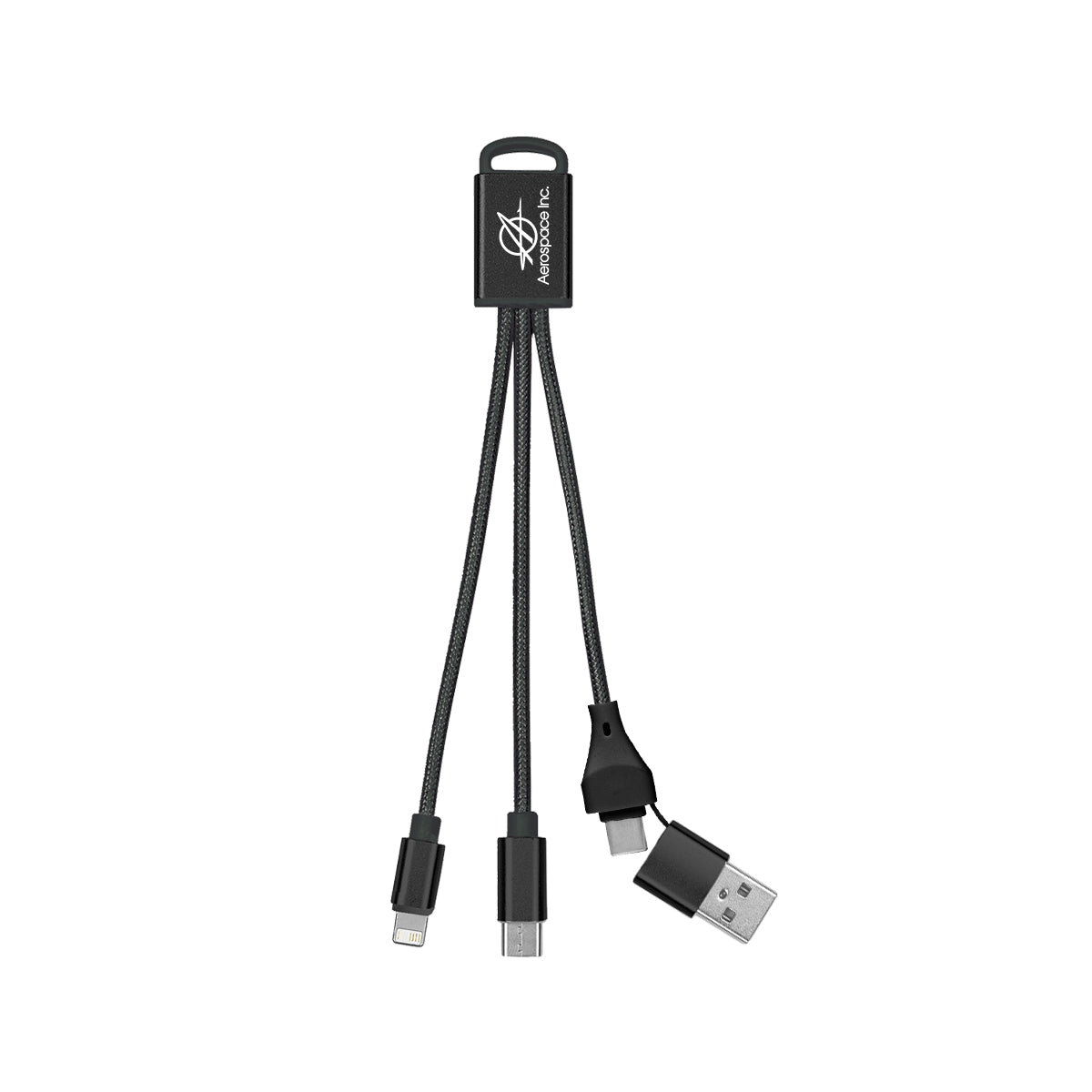 Braided Charging Buddy, Three Connectors - Black - Pad Print