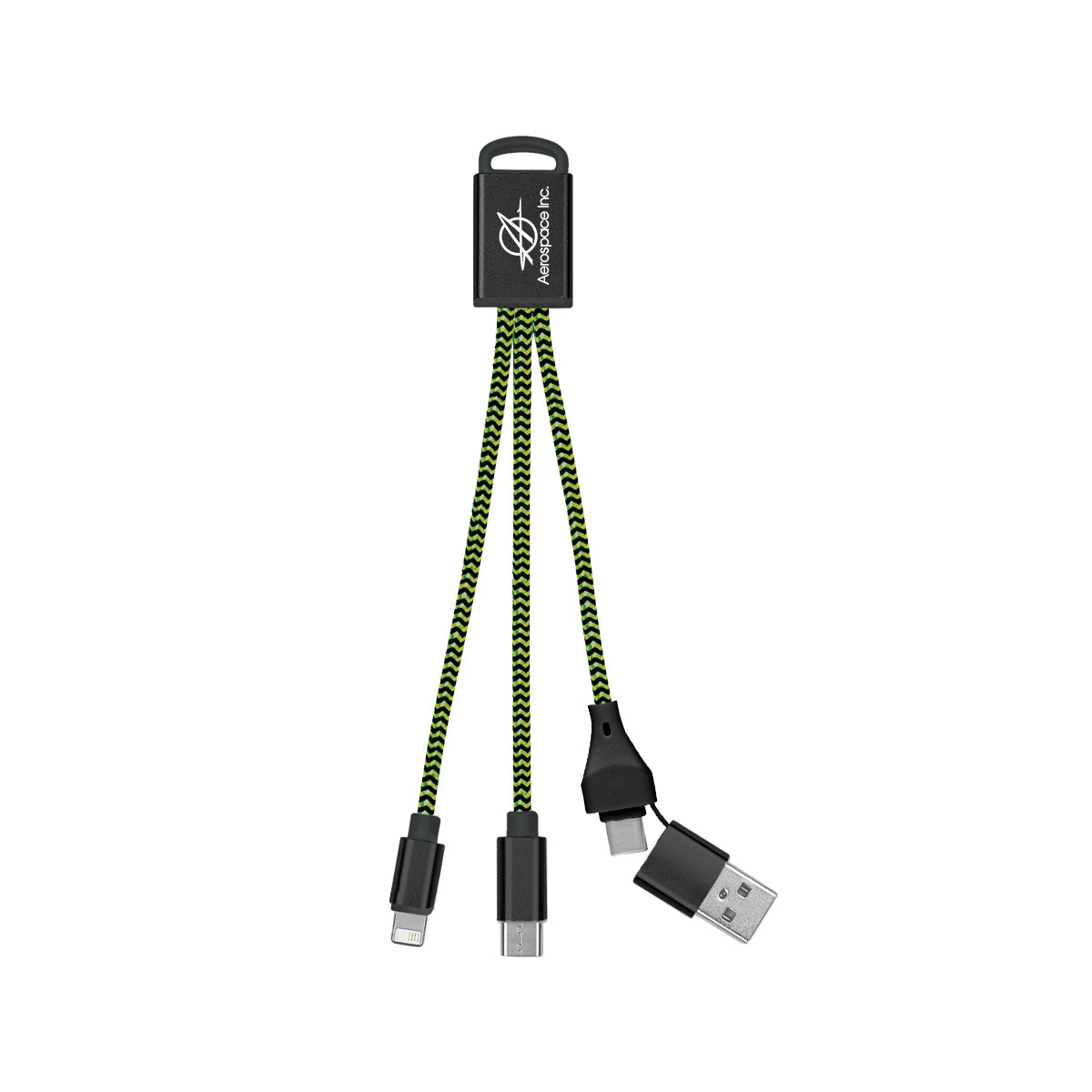 Braided Charging Buddy, Three Connectors - Lime Green - Pad Print