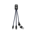 Braided Charging Buddy, Three Connectors - Navy - Pad Print