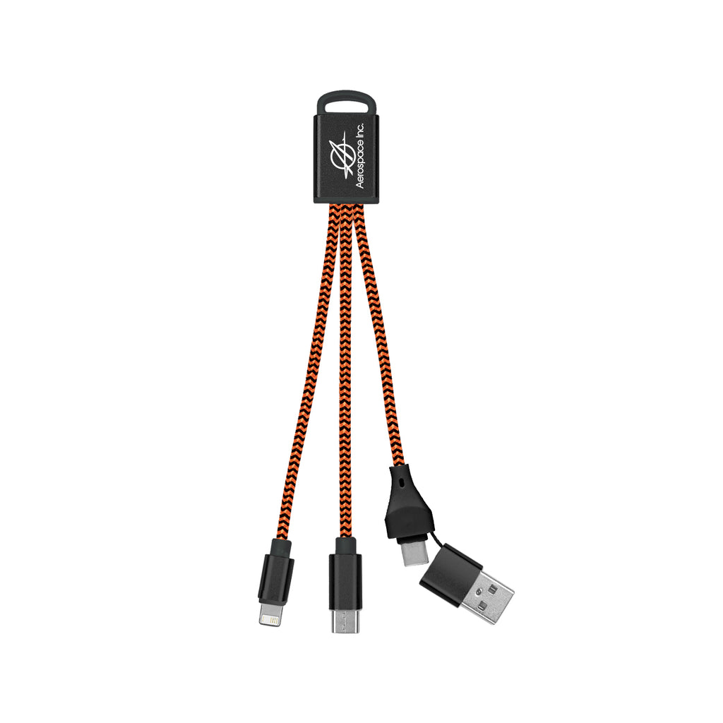 Braided Charging Buddy, Three Connectors - Orange - Pad Print
