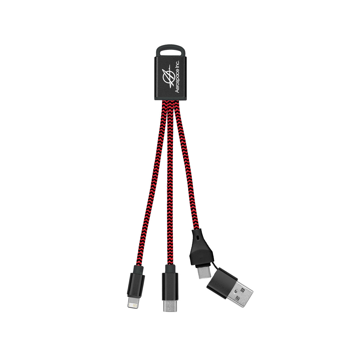 Braided Charging Buddy, Three Connectors - Red - Pad Print
