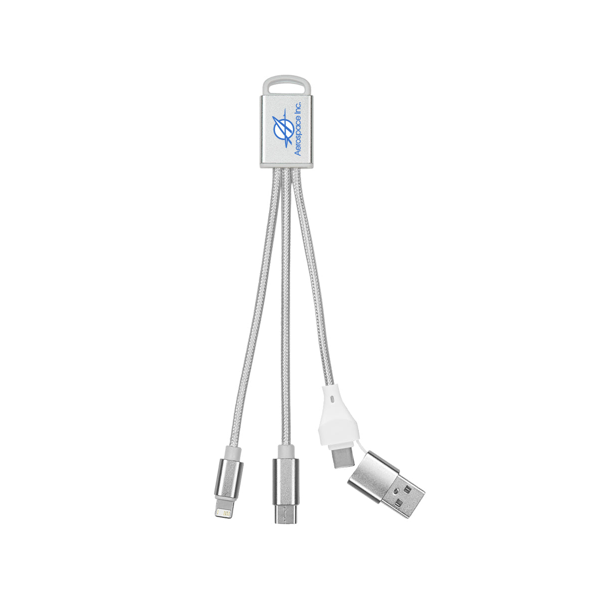Braided Charging Buddy, Three Connectors - Silver - Full Color