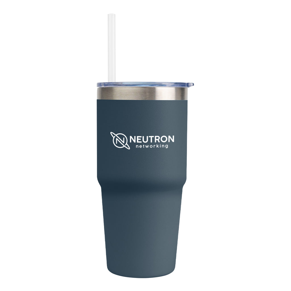 Brea Recycled Stainless Steel Tumbler, 14 oz - Navy - Silk Screen