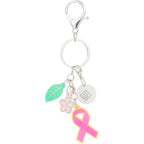 Breast Cancer Awareness Keychain with Three Charms Laser Engraving - Pink - Front
