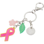 Breast Cancer Awareness Keychain with Three Charms Laser Engraving - Pink - Left Angle