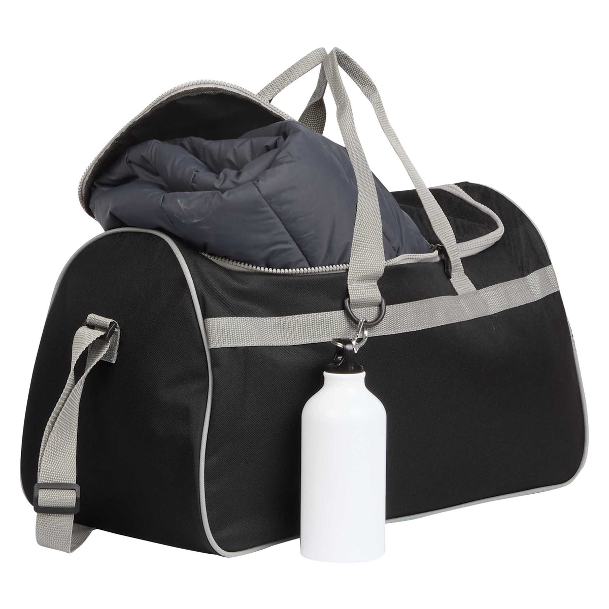 Breezy Duffel Bag with U-Shaped Opening in Recycled Polyester Embroidery - Black - Propped