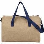 Brighton Duffel Bag with Navy Webbing in Recycled Polyester Embroidery - Tan - Back