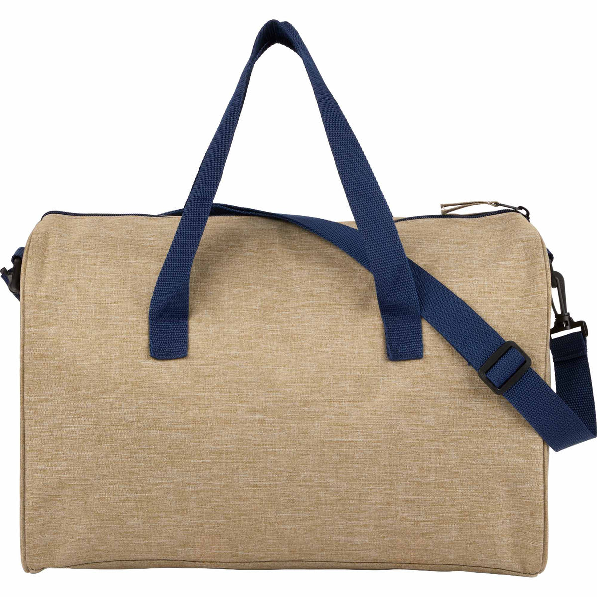 Brighton Duffel Bag with Navy Webbing in Recycled Polyester Embroidery - Tan - Back