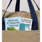 Brighton Duffel Bag with Navy Webbing in Recycled Polyester Embroidery - Tan - Detail