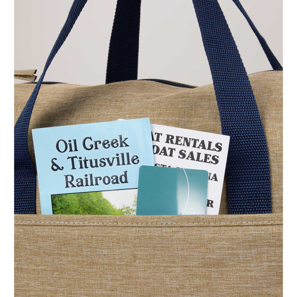Brighton Duffel Bag with Navy Webbing in Recycled Polyester Full Color - Tan - Detail