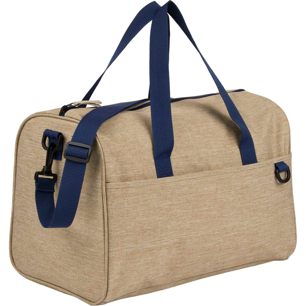 Brighton Duffel Bag with Navy Webbing in Recycled Polyester Full Color - Tan - Right Angle