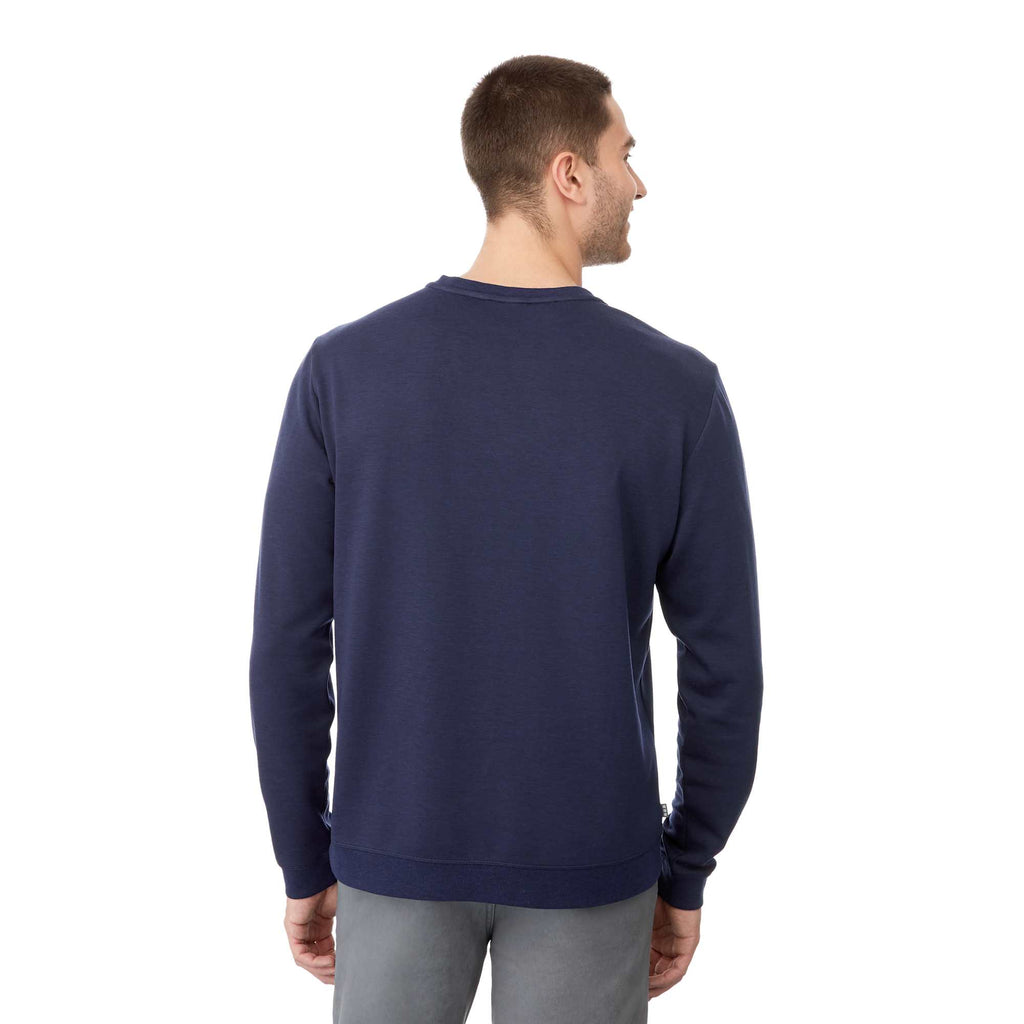 Bromley Knit V-Neck Sweater for Men Embroidery - Metro Blue Heather - Back On Model