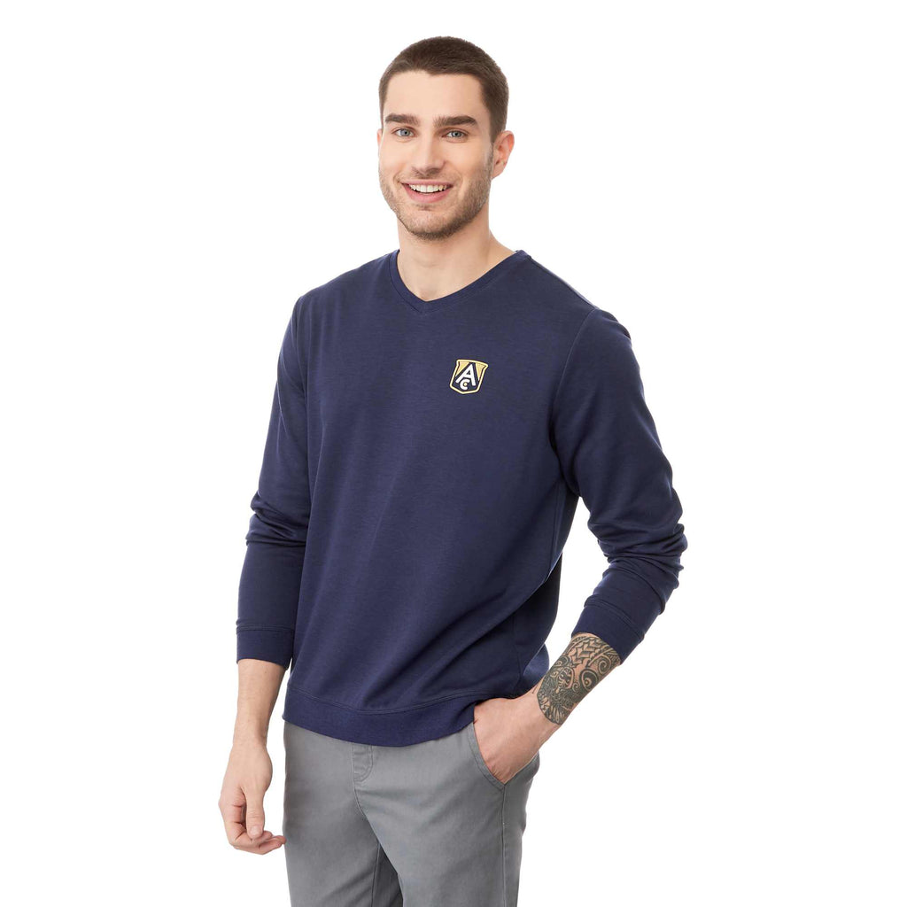 Bromley Knit V-Neck Sweater for Men Embroidery - Metro Blue Heather - On Model