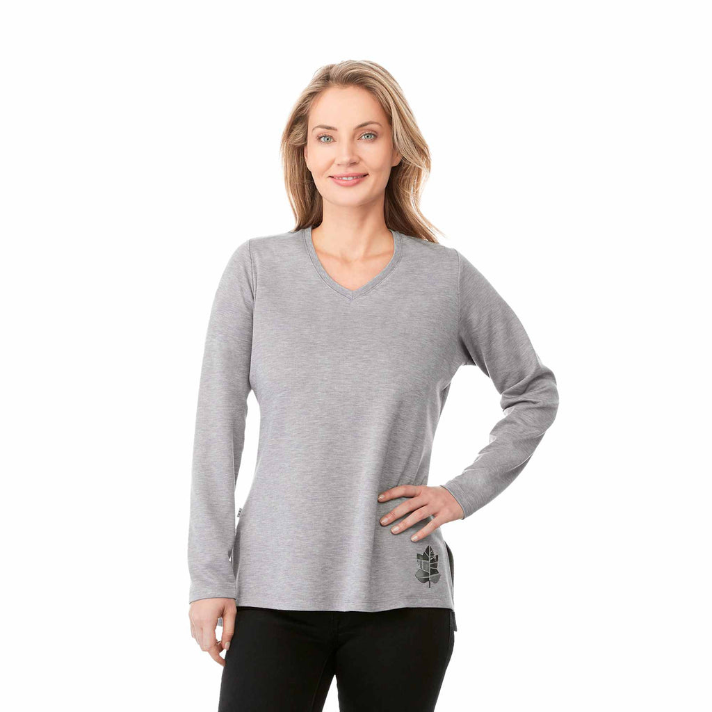 Bromley Knit V-Neck Sweater for Women Transfer - Heather Grey - Front On Model
