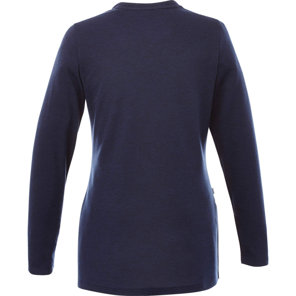 Bromley Knit V-Neck Sweater for Women Transfer - Metro Blue Heather - Back Flat