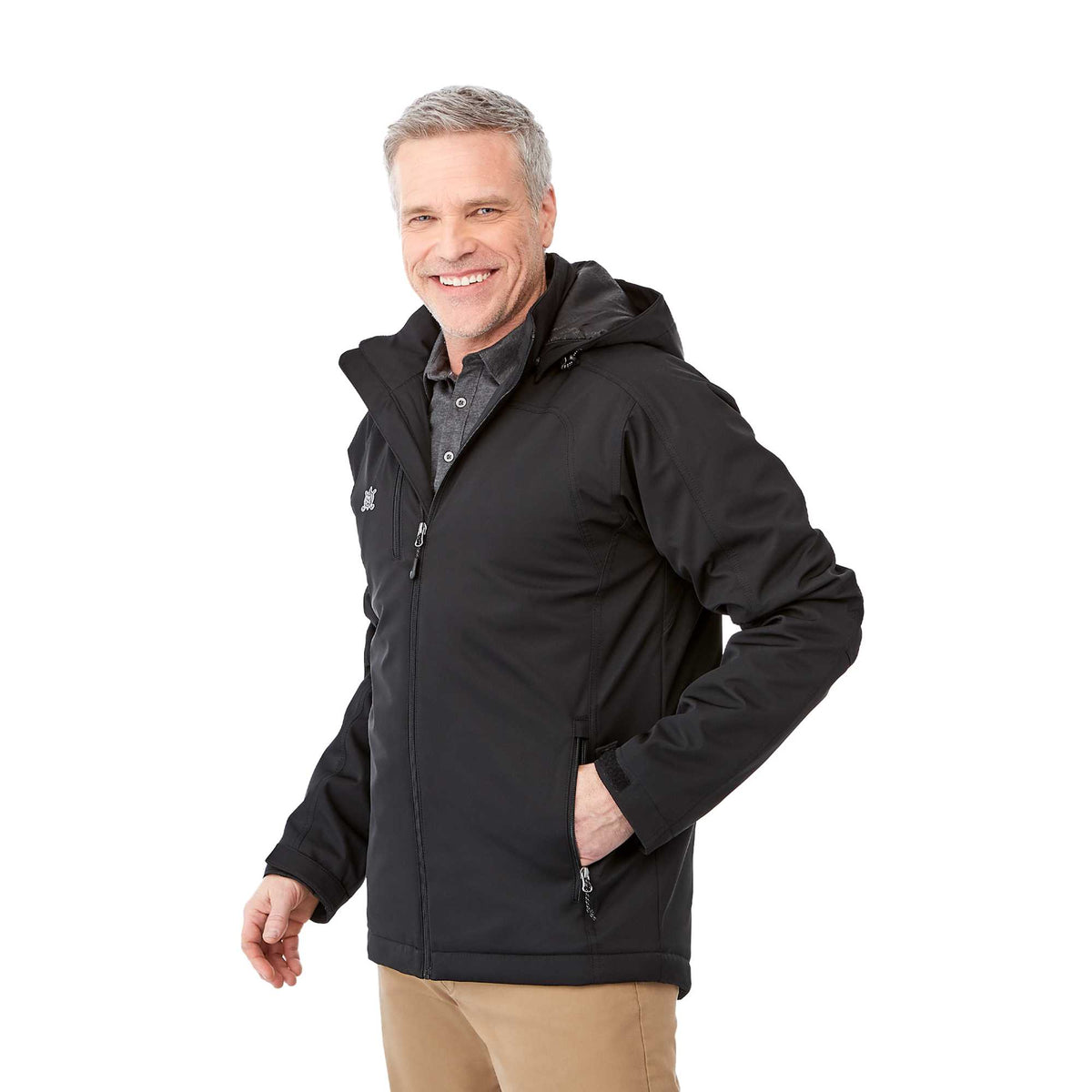 Bryce Hooded Insulated Softshell Jacket for Men Debossing - Black - On Model