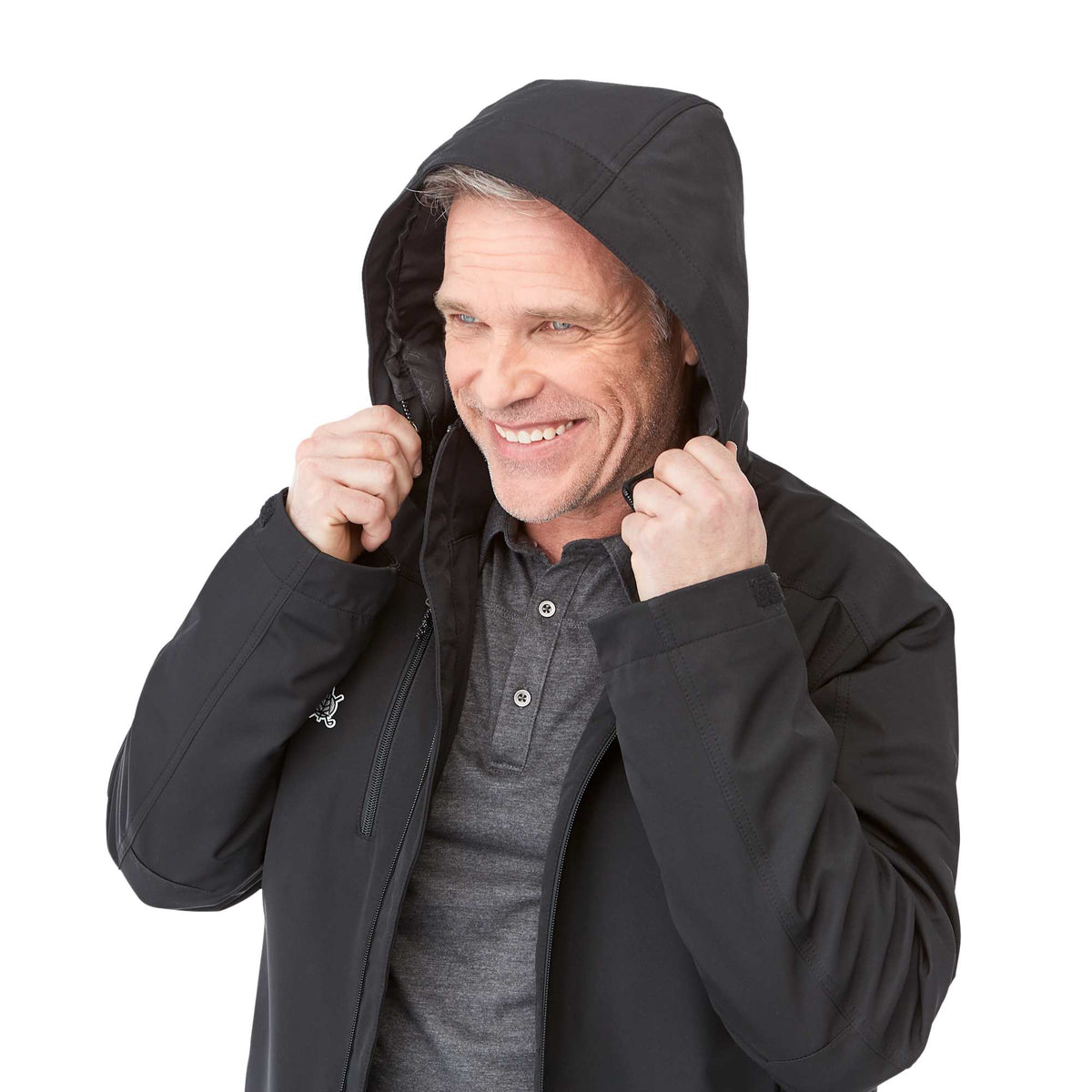 Bryce Hooded Insulated Softshell Jacket for Men Laser Engraving - Black - On Model 2