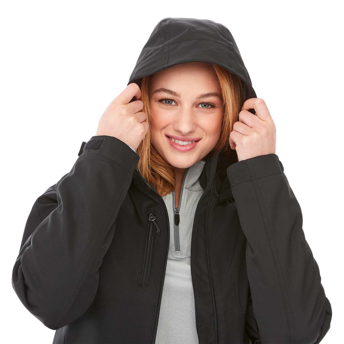 Bryce Hooded Insulated Softshell Jacket for Women Debossing - Black - On Model 2