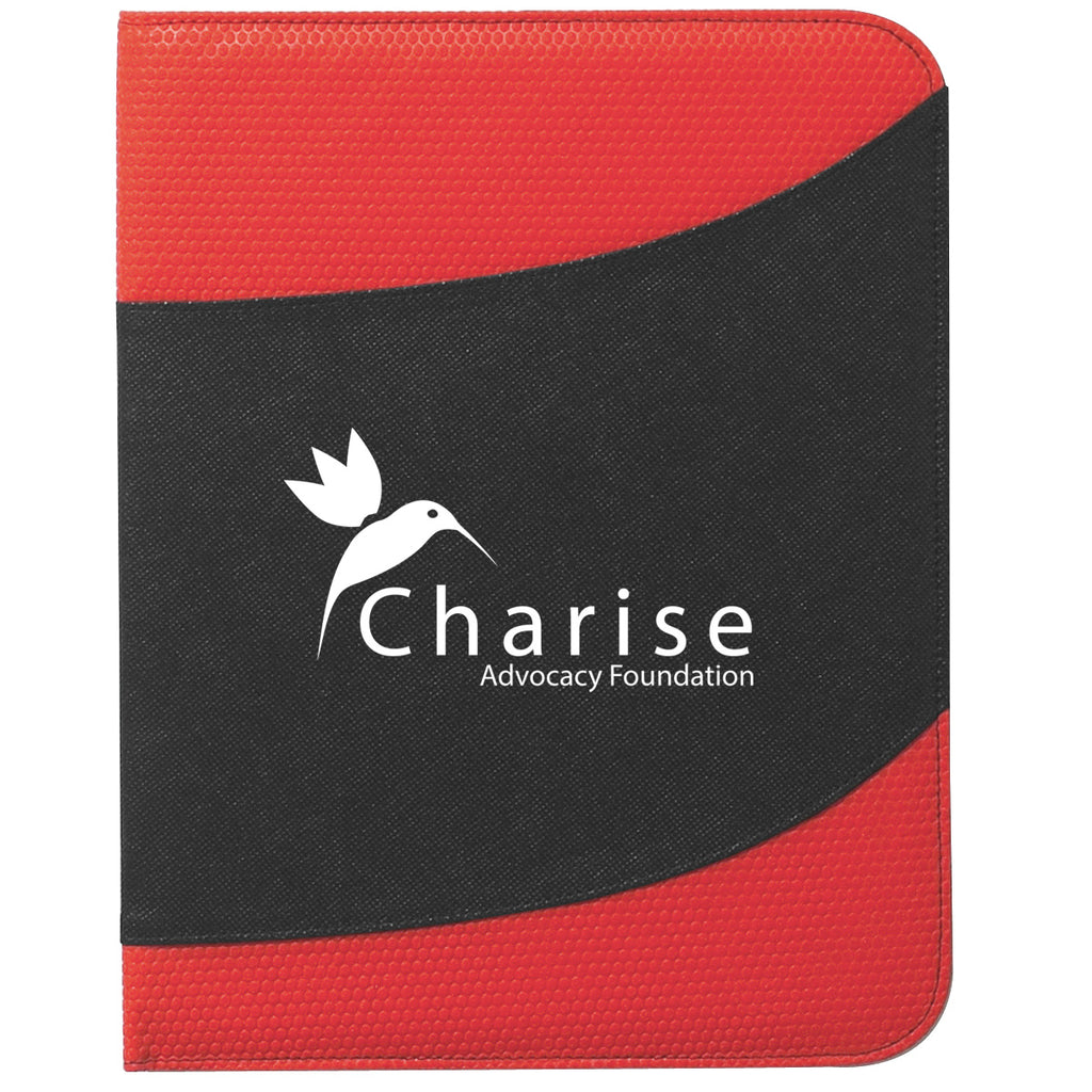 Bubble Padfolio, Non-Woven - Black with Red - Silk Screen