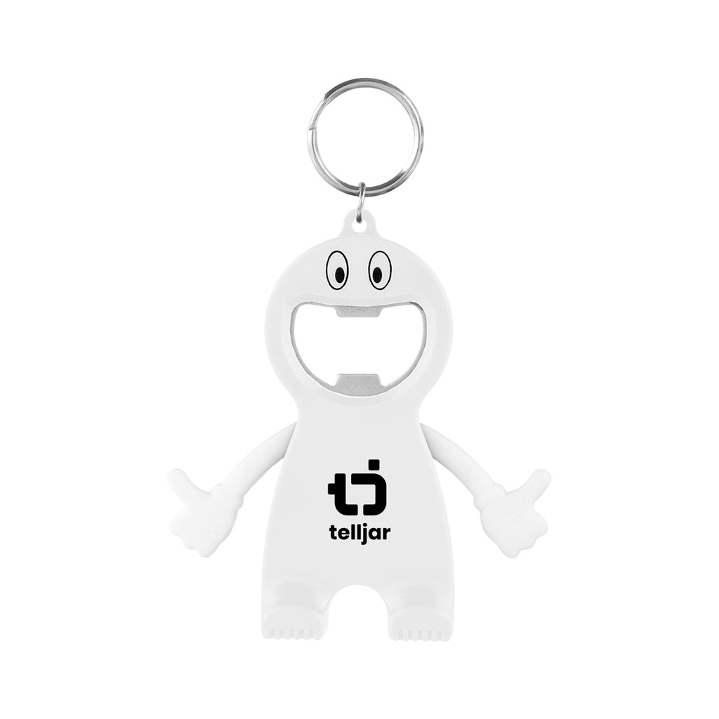 Buddy Keychain with a Bottle Opener - White - Pad Print