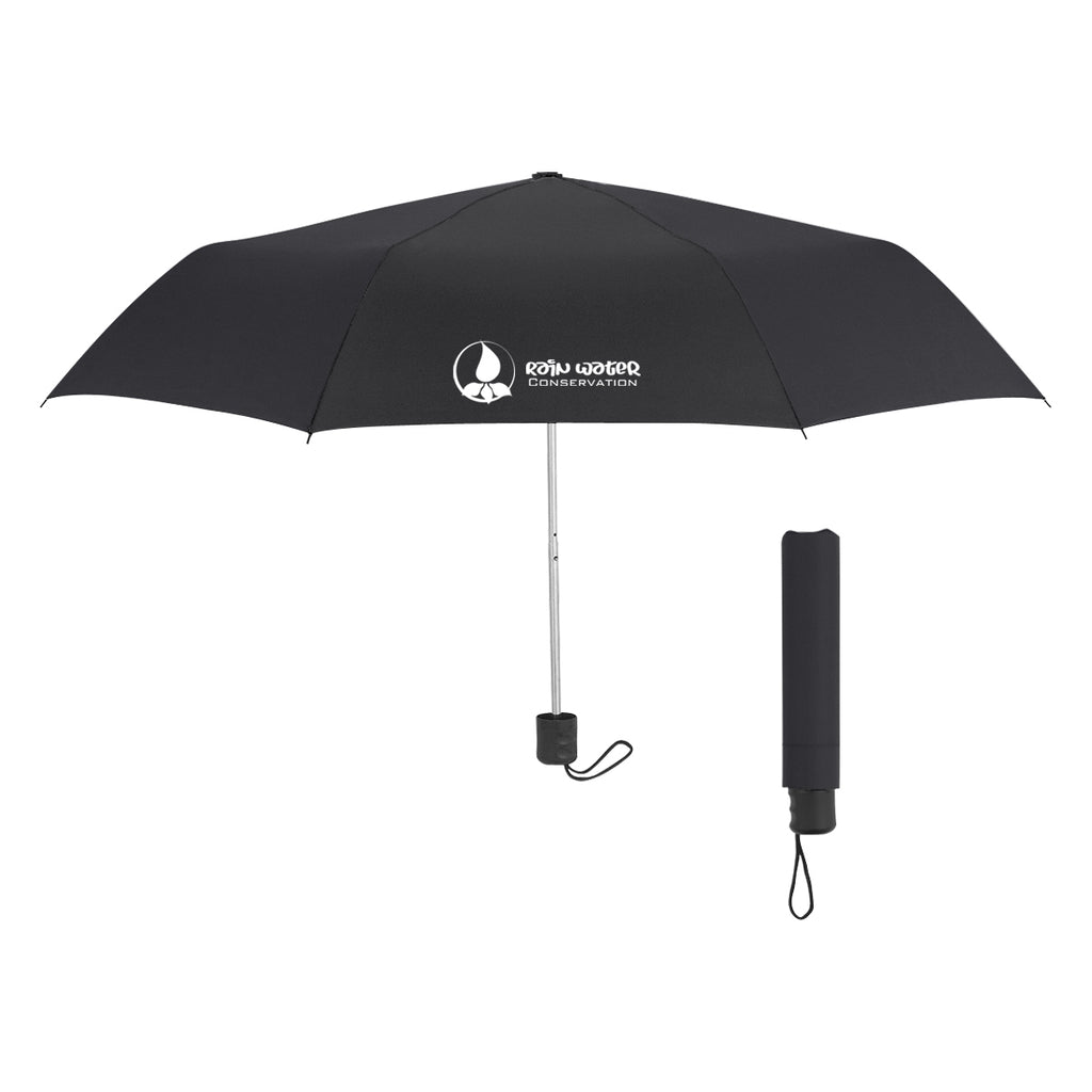 Budget Recycled Telescopic Umbrella, 42 Inch Arc - Black - Silk Screen