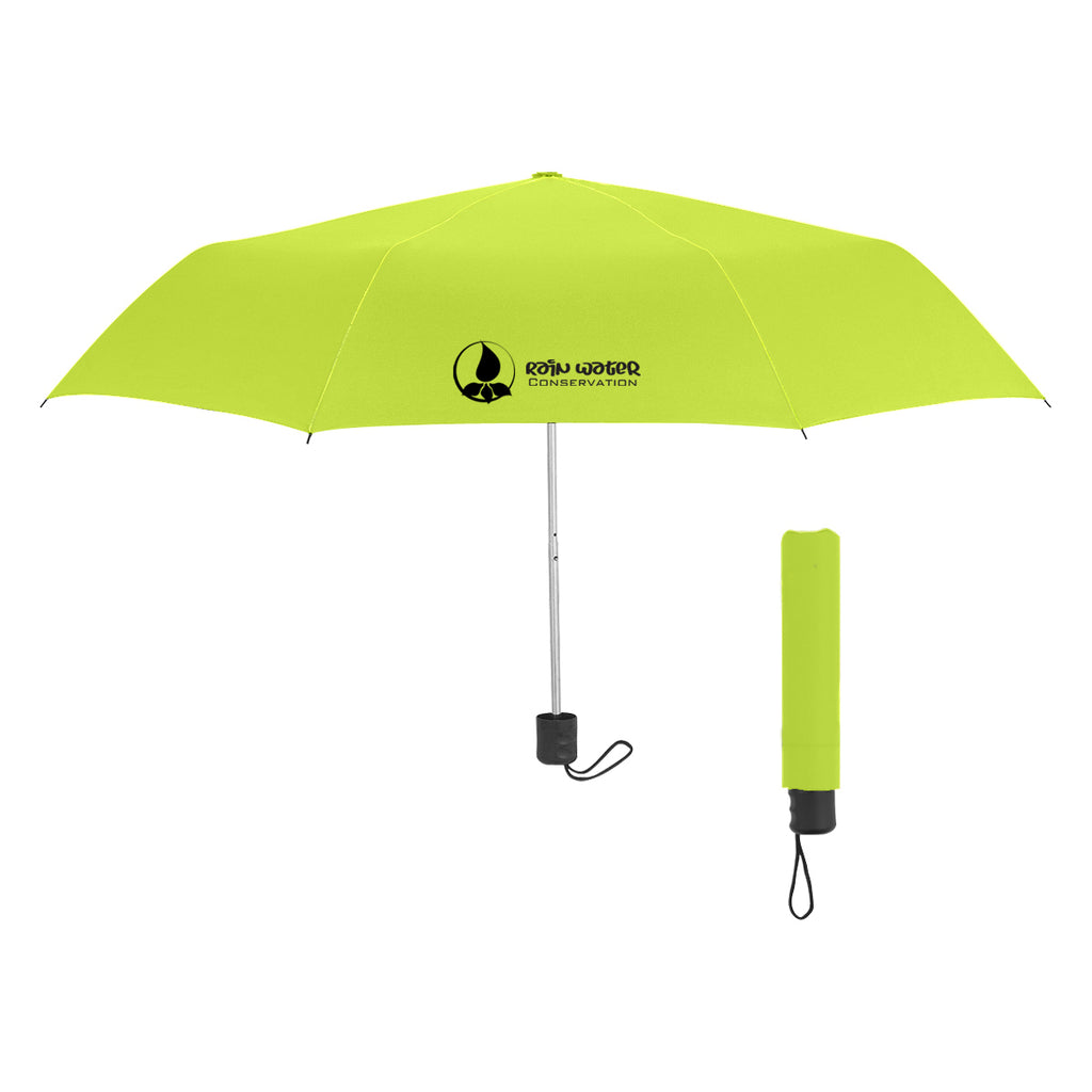 Budget Recycled Telescopic Umbrella, 42 Inch Arc - Lime Green - Silk Screen