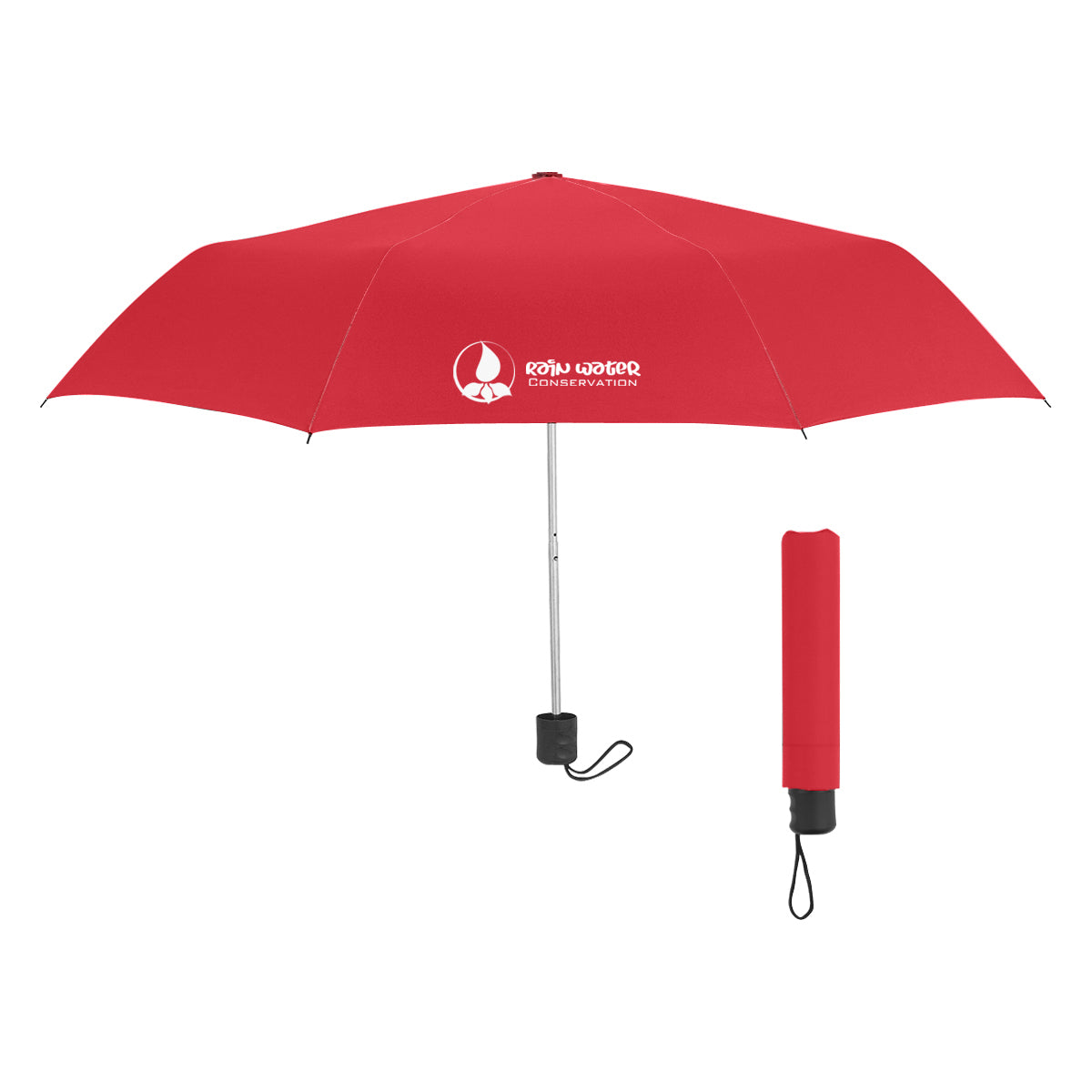 Budget Recycled Telescopic Umbrella, 42 Inch Arc - Red - Silk Screen