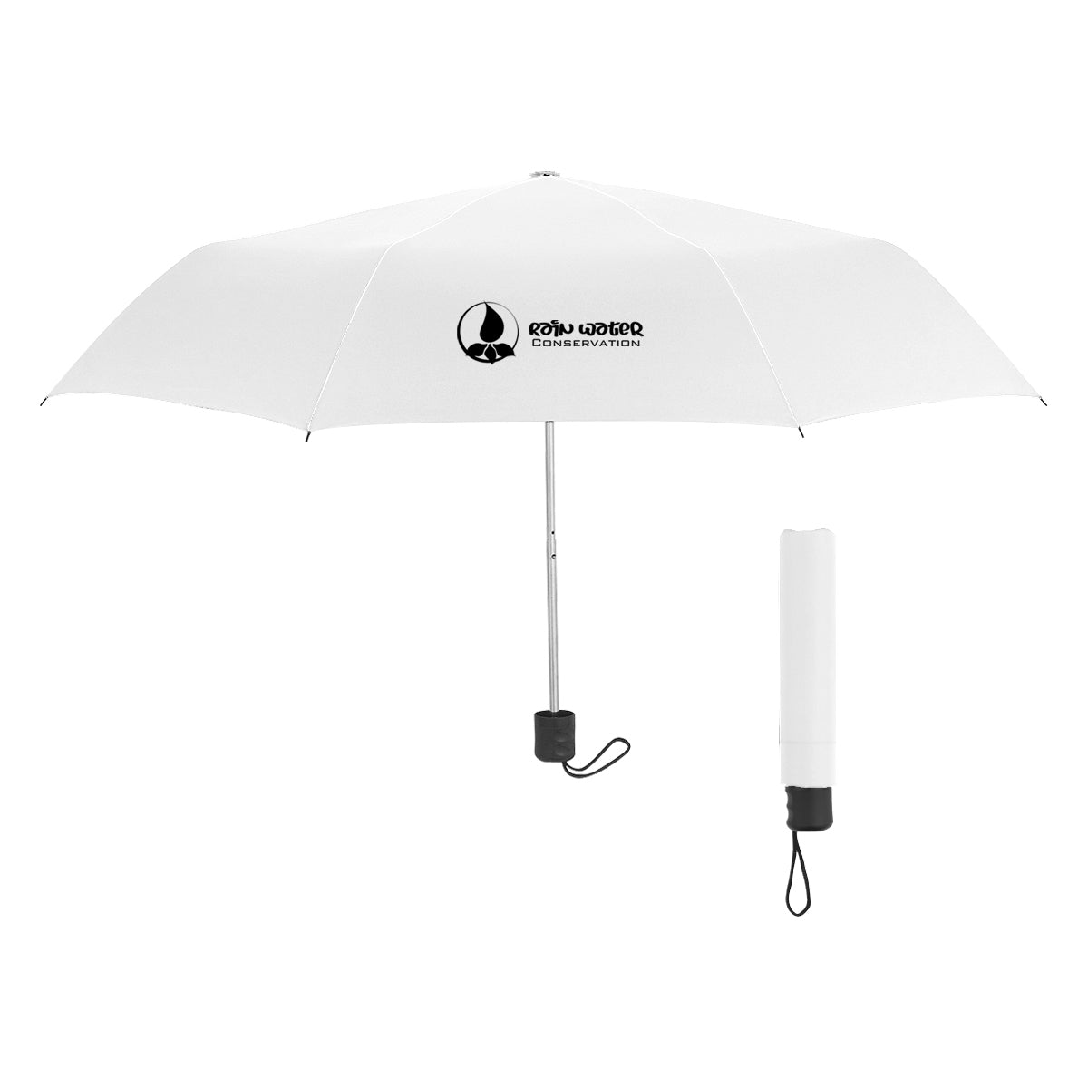 Budget Recycled Telescopic Umbrella, 42 Inch Arc - White - Silk Screen