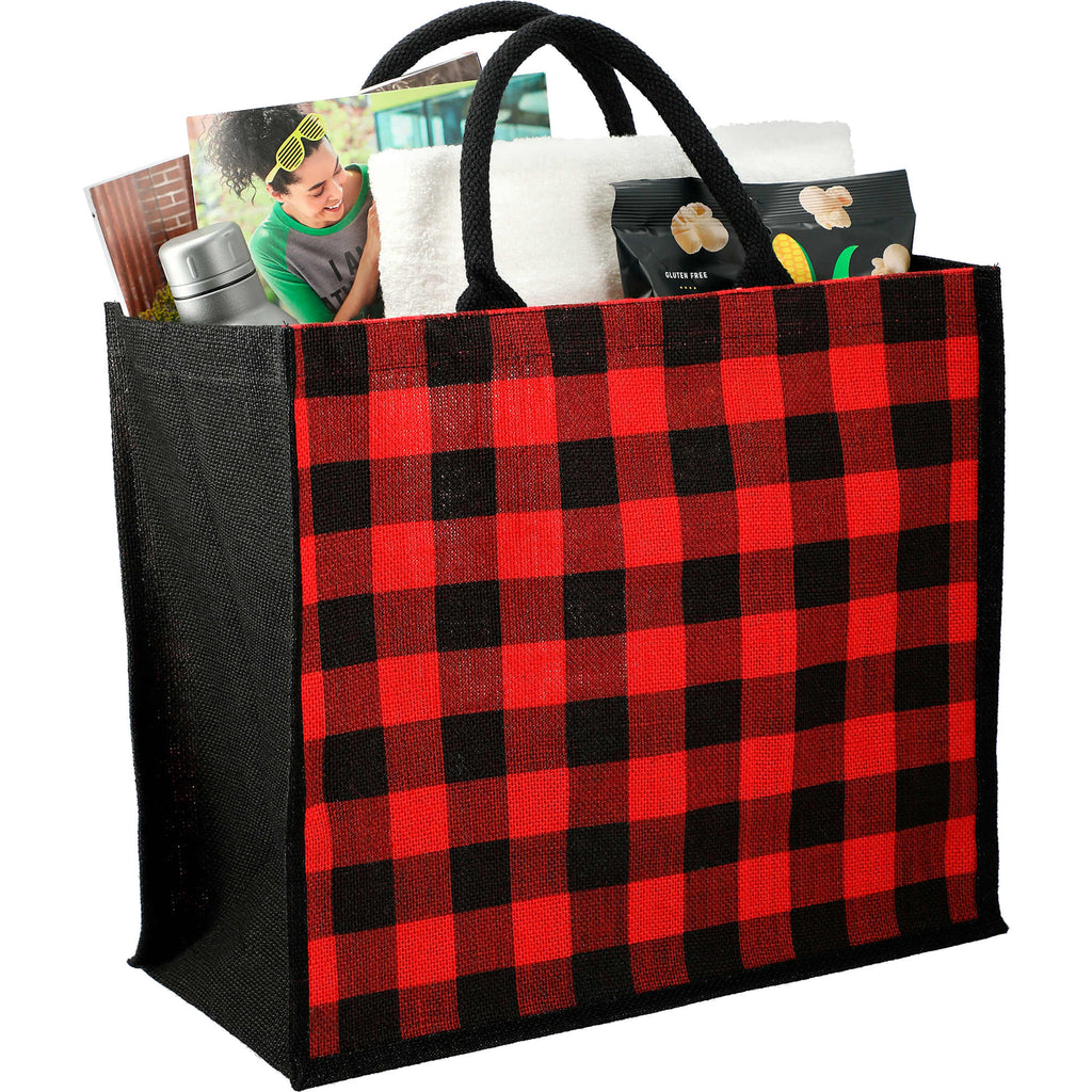 Buffalo Plaid Jute Tote Full Color - Red - Photo 2