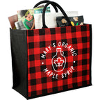 Buffalo Plaid Jute Tote Full Color - Red - Photo