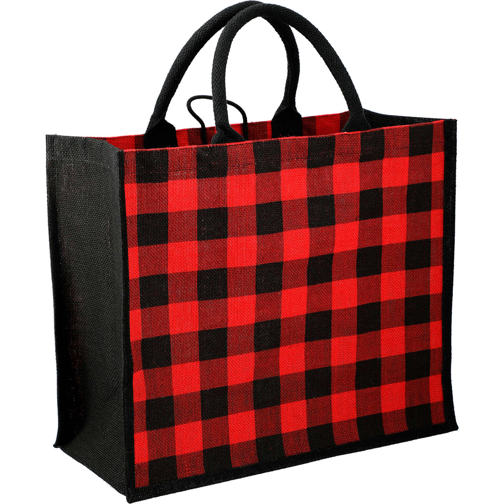 Buffalo Plaid Jute Tote Full Color - Red - Right Angle 2