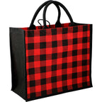 Buffalo Plaid Jute Tote Full Color - Red - Right Angle 2