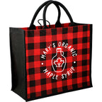 Buffalo Plaid Jute Tote Full Color - Red - Right Angle