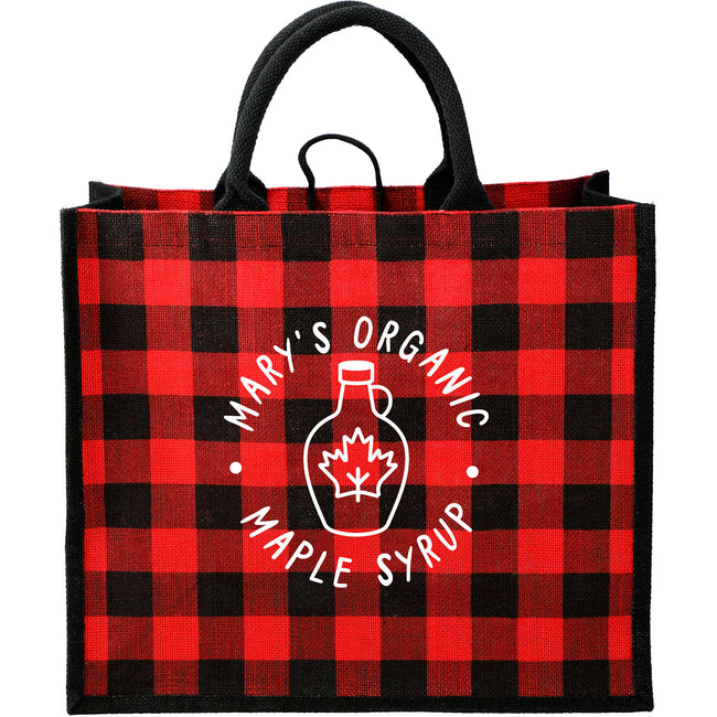 Buffalo Plaid Jute Tote