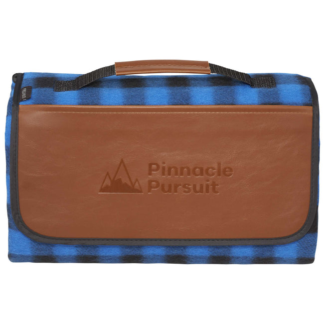 Buffalo Plaid Padded Picnic Blanket with Phone Pocket, 47 x 53 Inches Debossing