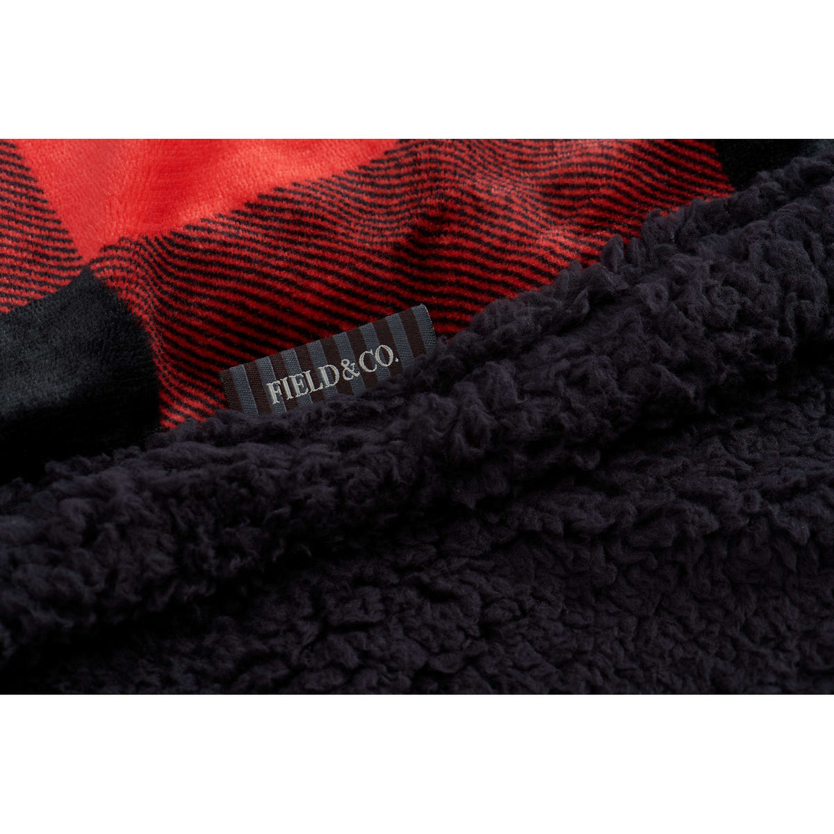 Buffalo Plaid Sherpa Blanket, Red and Black Embroidery - Red/Black - Detail