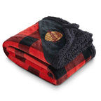 Buffalo Plaid Sherpa Blanket, Red and Black Embroidery - Red/Black - Front 2