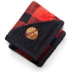 Buffalo Plaid Sherpa Blanket, Red and Black Embroidery - Red/Black - Front 3