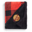 Buffalo Plaid Sherpa Blanket, Red and Black Embroidery - Red/Black - Front