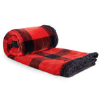 Buffalo Plaid Sherpa Blanket, Red and Black Embroidery - Red/Black - Left Angle