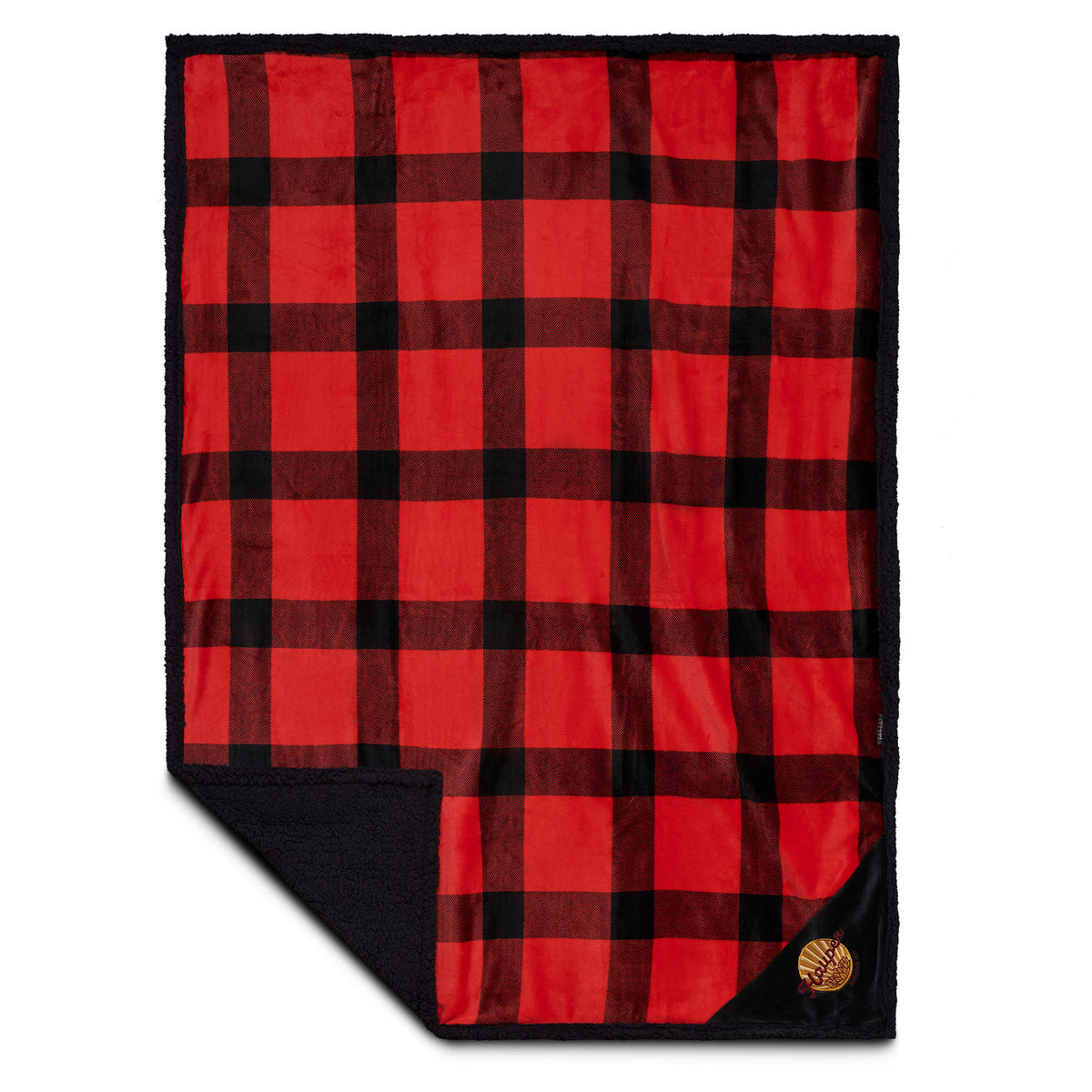 Buffalo Plaid Sherpa Blanket, Red and Black Embroidery - Red/Black - Photo 2