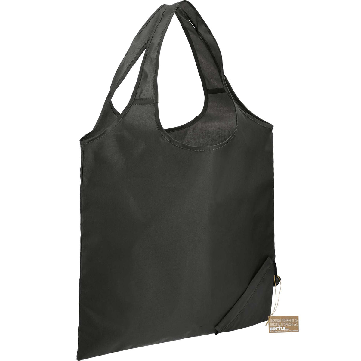 Bungalow Foldaway Shopper Tote in Recycled Polyester - Black - Angled 2